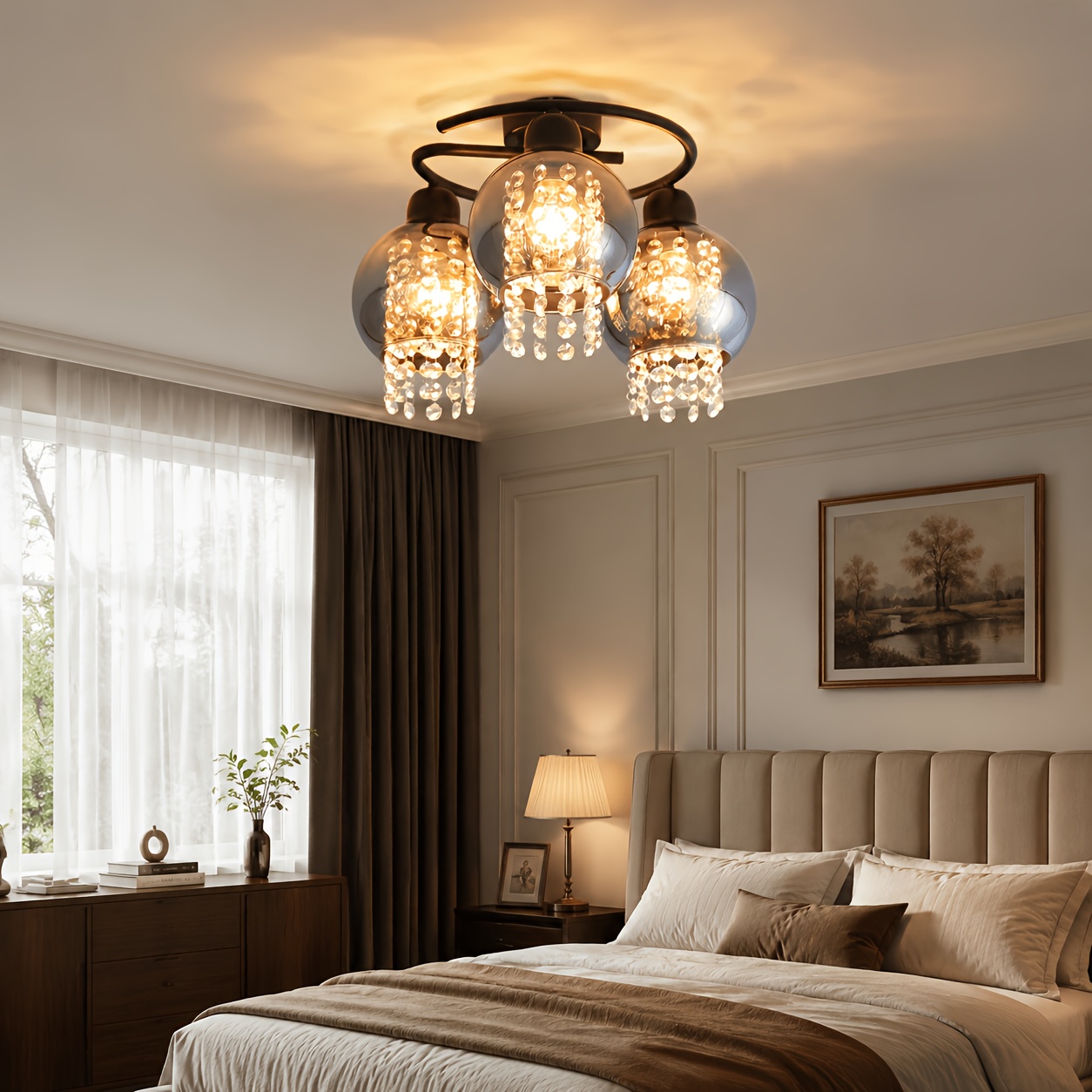 Image of Ceiling Light For Bedroom - Light, Glass, Dining Room, Bedroom Light, , Industrial Black Retro Crystal, Living Room, , Kitchen (bulbs Not Included)