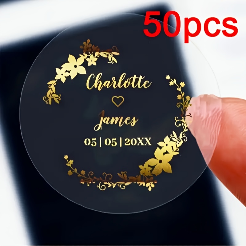 

50pcs Elegant Floral Stickers, Customizable Transparent Vinyl With Shimmer - Ideal For Wedding, Birthday, Baptism Invitations & Decorations, Wedding Decorations