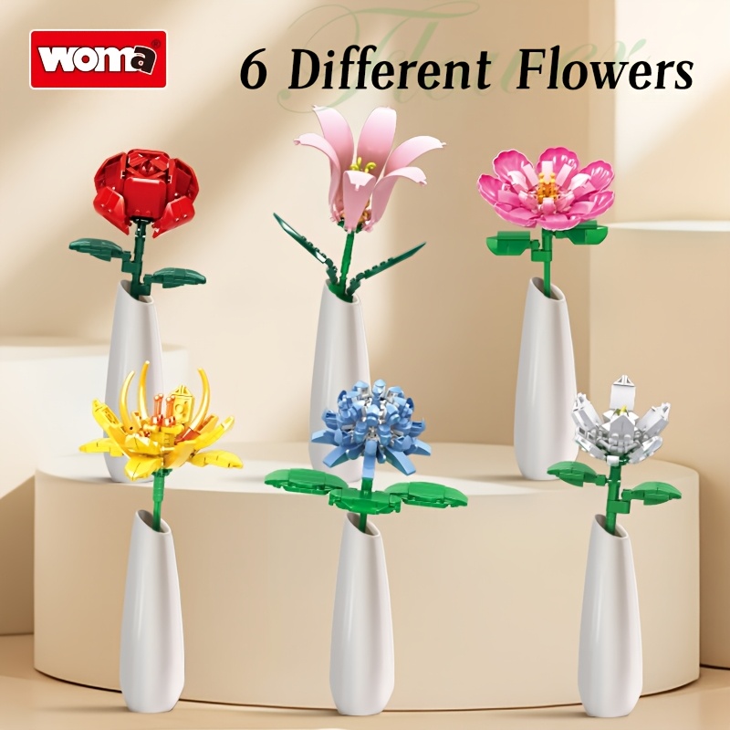 Woma Block Bouquet Eternal Flower Girls' Puzzle Assembly Toy Decorative Ornament Rose Flower Valentine's Day Holiday Christmas Birthday Gift [random ]