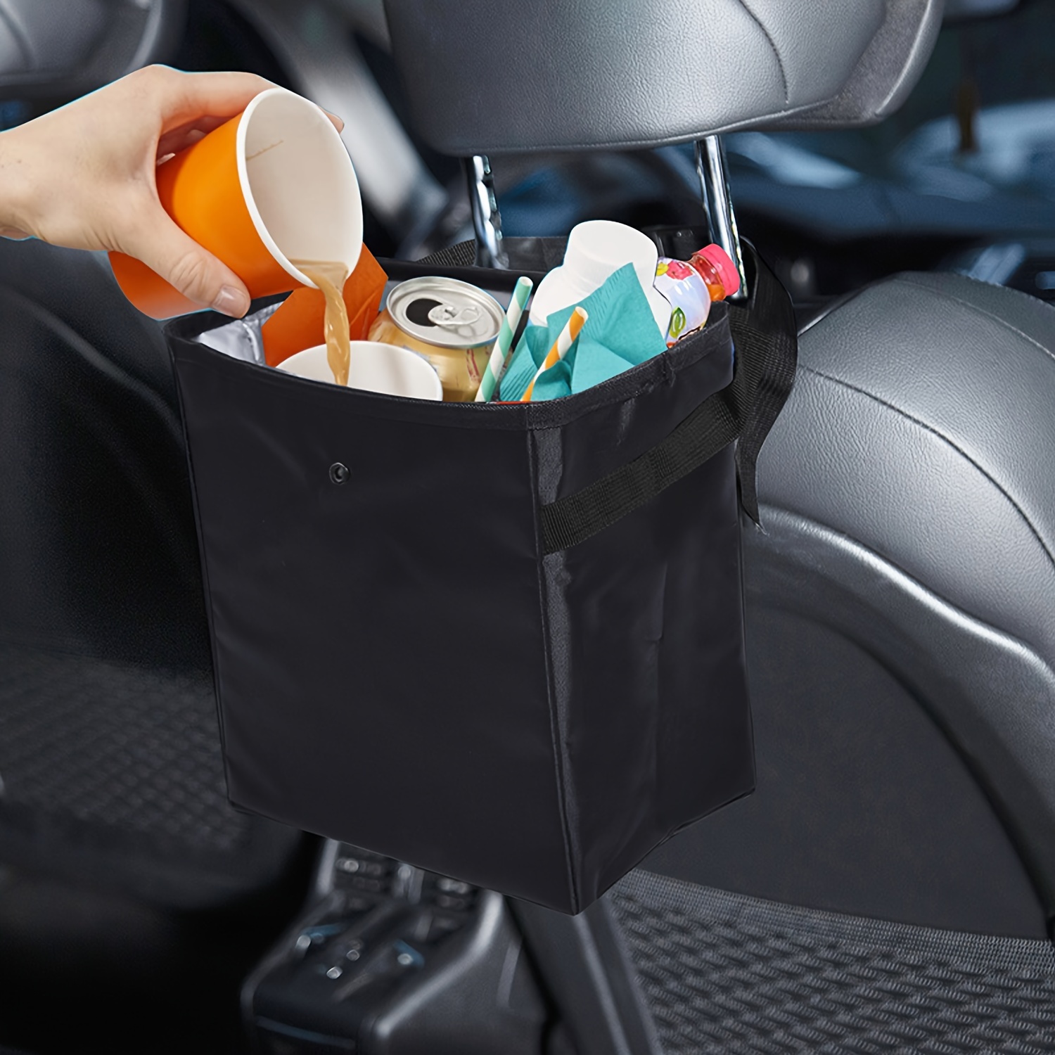 

Waterproof Leak-proof Car Trash Can With Lid, Collapsible Auto Garbage Bag, Large Capacity Polyester Car Bin, Portable Waste Container, Vehicle Storage Organizer Accessory