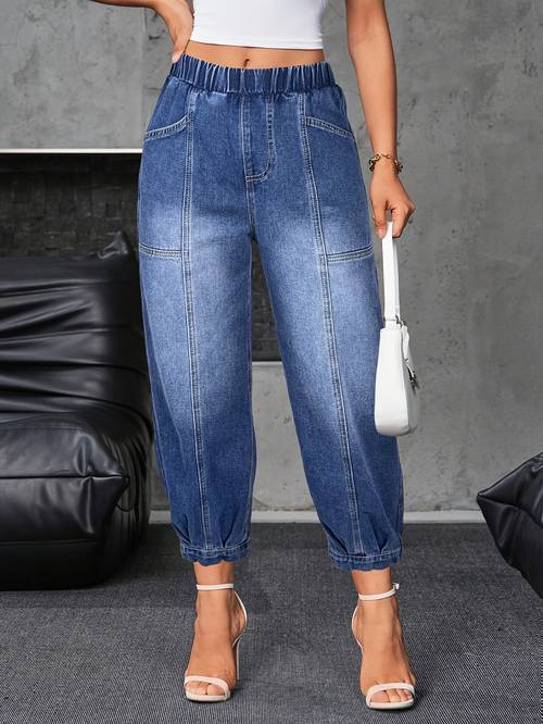 Women s Non-Stretchy Vintage Jeans - -Length Pants with Elastic Waistband, Casual Everyday Jeans for Women, Non-Slip Trousers (Hand Wash Only) - , Relaxed Fit Jeans, , Versatile Bottoms, , Sturdy Construction,