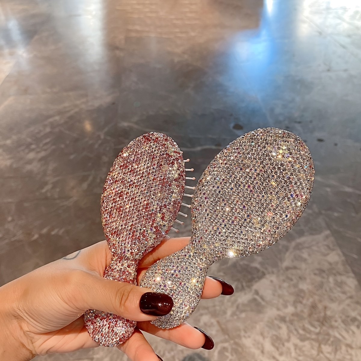 

Luxury -embellished Hairbrush, Mini Portable Scalp Massage Comb For All Hair Types, Abs Plastic Handle, Creative, Hair Care