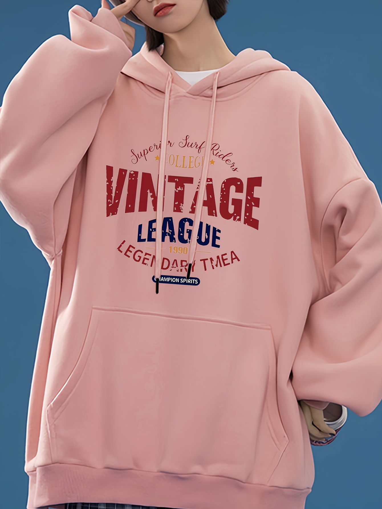 womens vintage league graphic oversized hoodie soft pink Temu