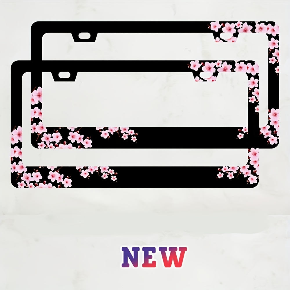 TEMU 2d Flat Single License Plate Frame 1pc, License Plate Frame, 12x6 Inches{31x16cm}, Aluminum, Cherry Design, Durable And Decoration, With Screws,