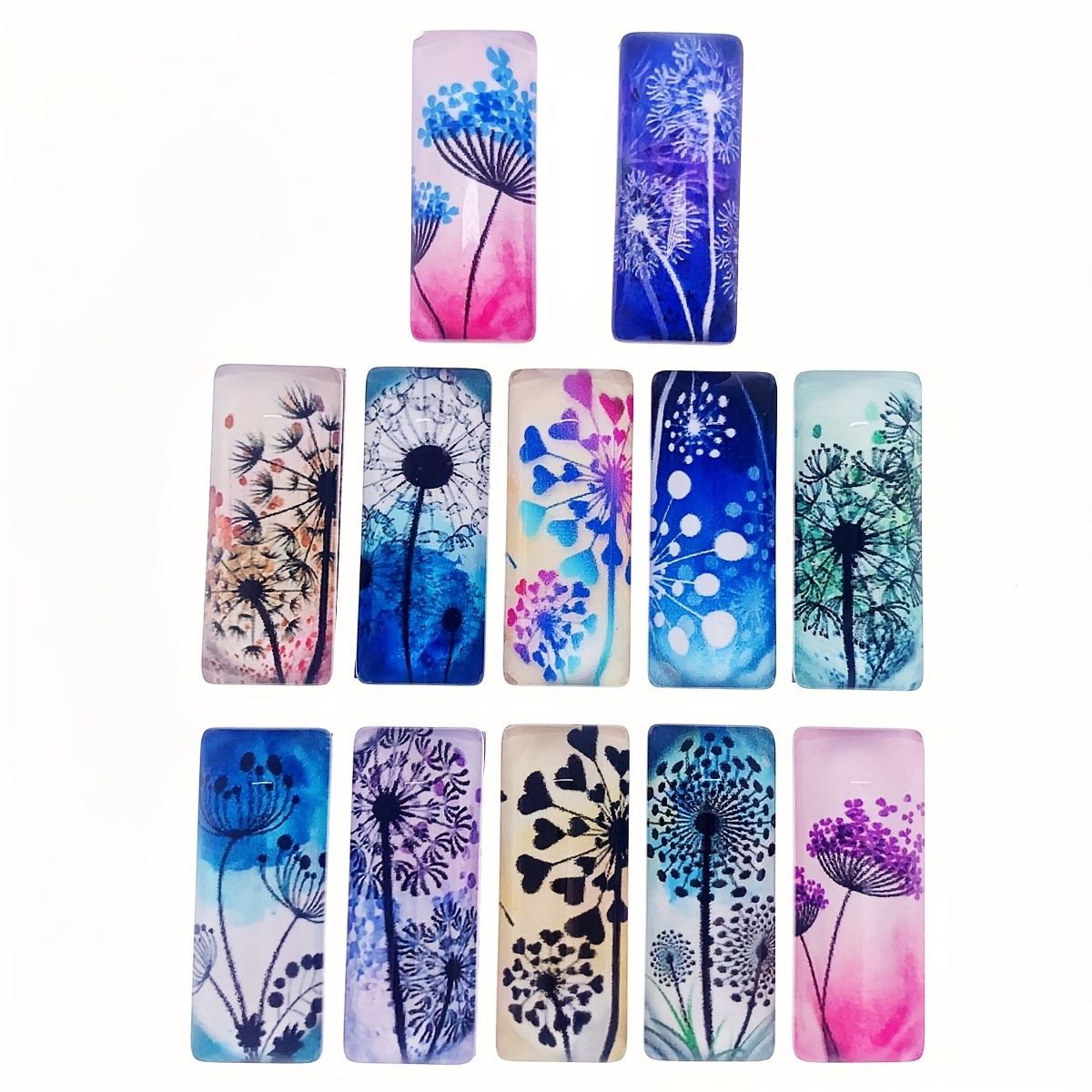 12pcs Of 10x25mm Rectangular Dandelion Flower Glass Stickers Additions, Handmade Materials, Diy Handmade Materials