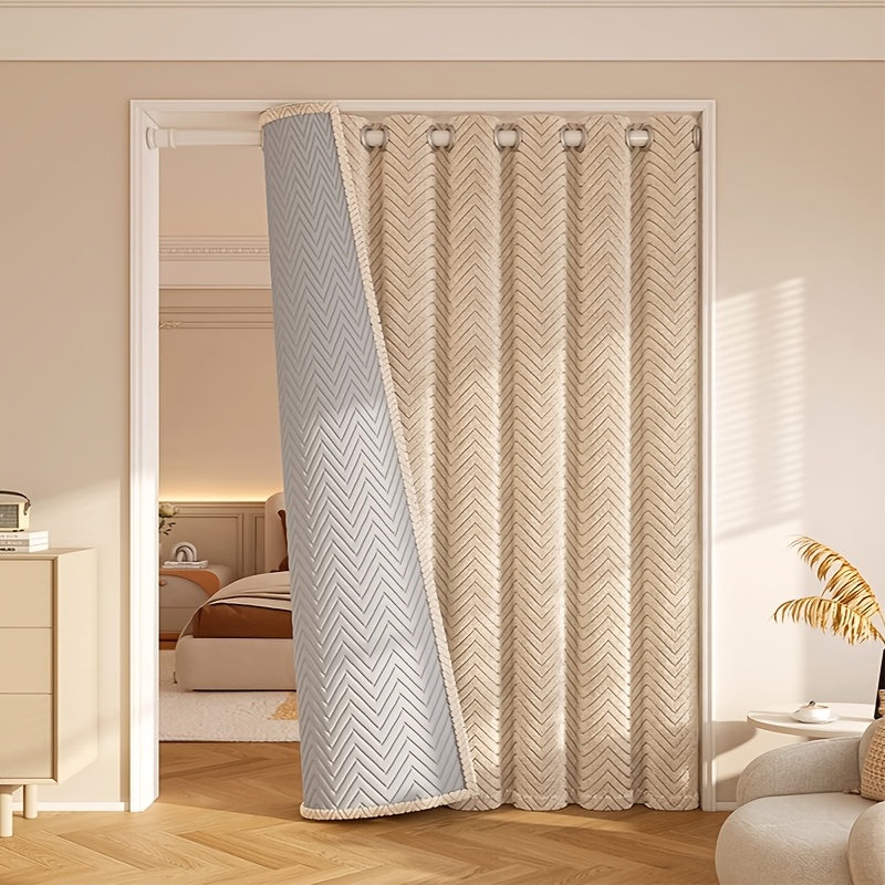 2024 Light Luxury Thick Flannel Plus Clip Winter Windproof Warm Curtains Blackout Thick Cold Air Insulation Window Curtain Windshield Insulation Soundproof Curtain Finished Perforated 1pc