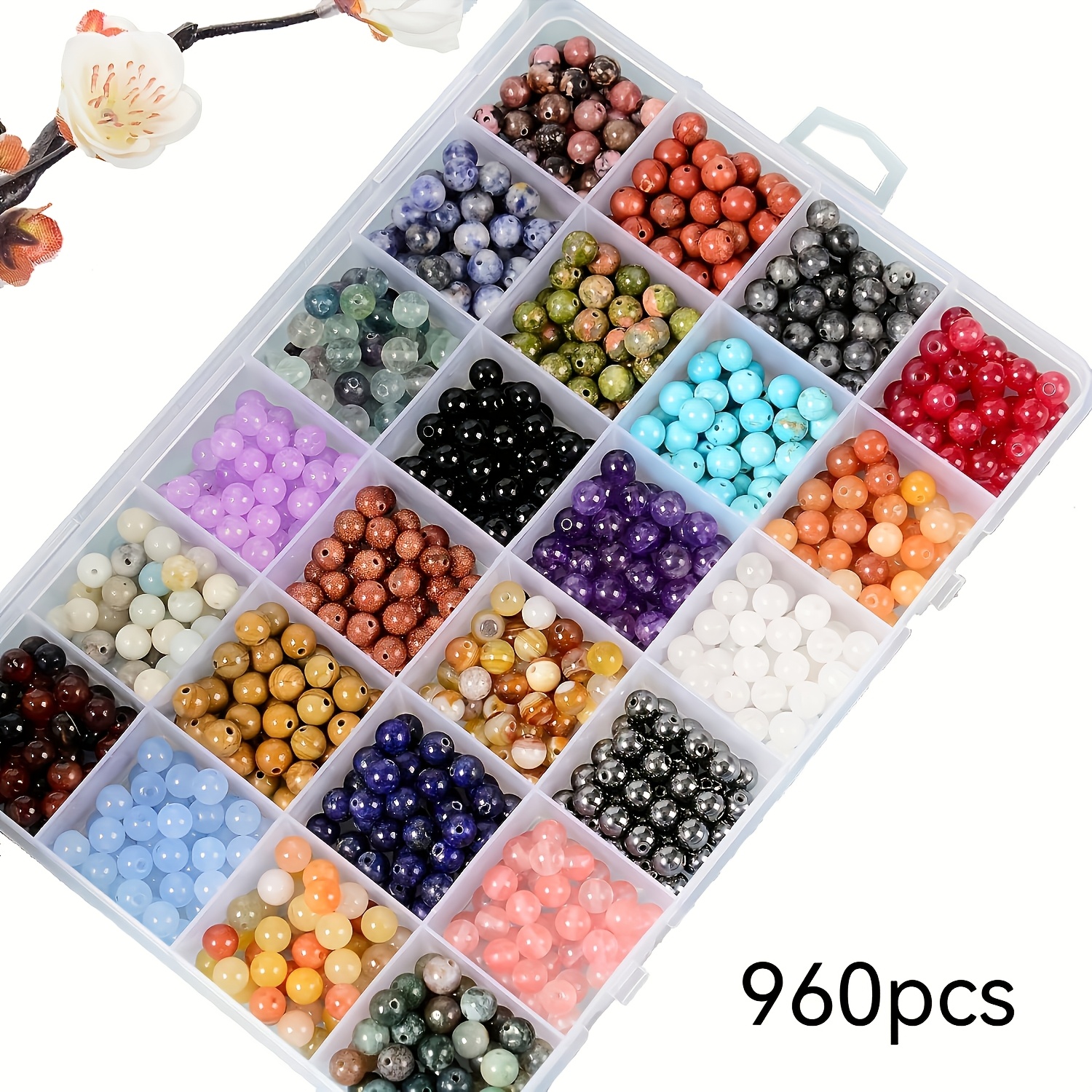 

720pcs/960pcs/1200pcs Natural Stone Set, 24 Color 6mm Size Making Material, Portable Box For Beginners To Use