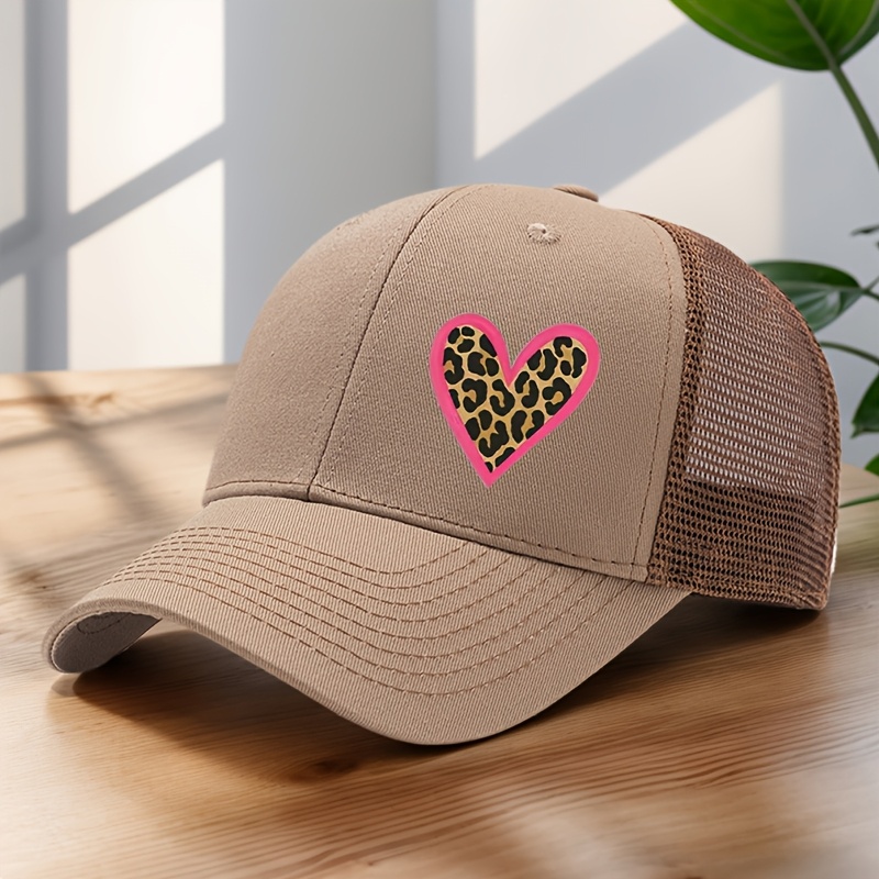 TEMU Casquette de baseball de haute qualité à motif cœur imprimé léopard, printemps été, respirante, bord incurvé, chapeau de sport de loisirs air,