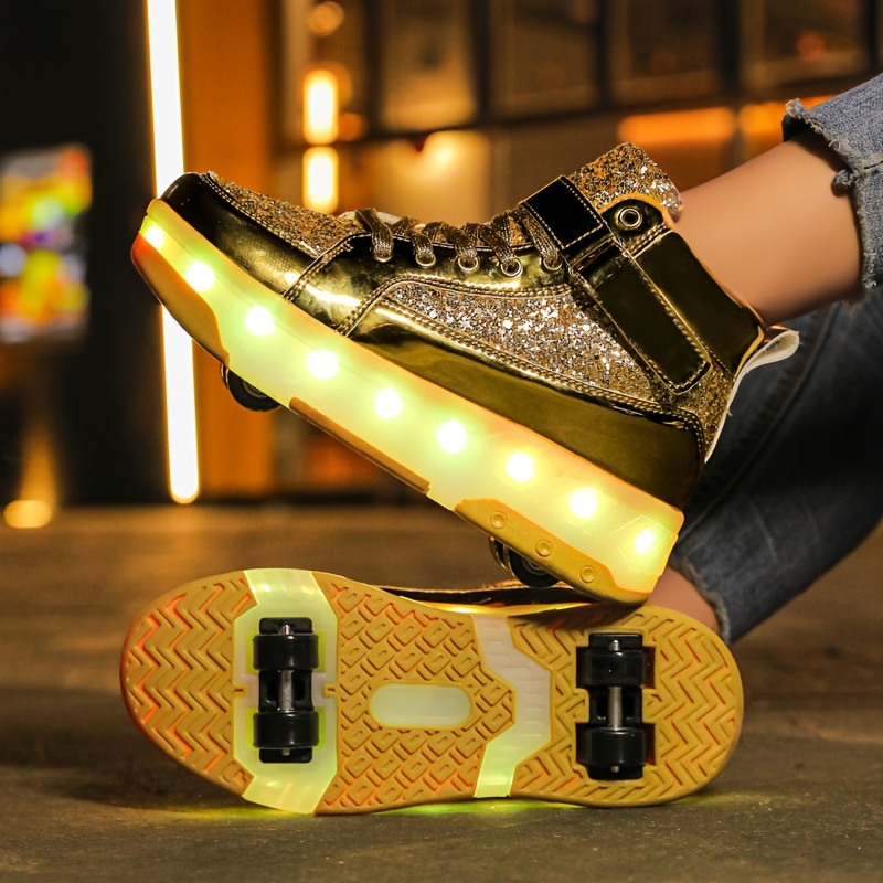 Cool children's sports skateboarding shoes, USB charging luminous shoes,  night skating shoes, outdoor shoes, daily casual, breathable,