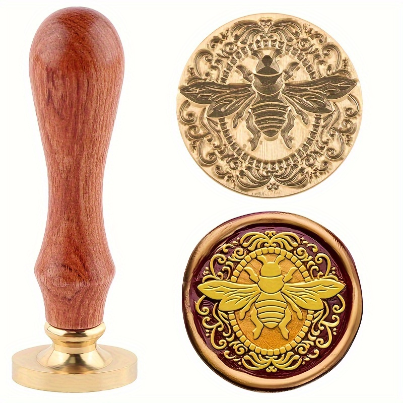 E-shop SUPHIKE Vintage Bienenmuster Messingstempel-Set mit Austauschbarem 25mm Kopf & Birnenholzgriff - Ideal für DIY-Feiertagskarten,