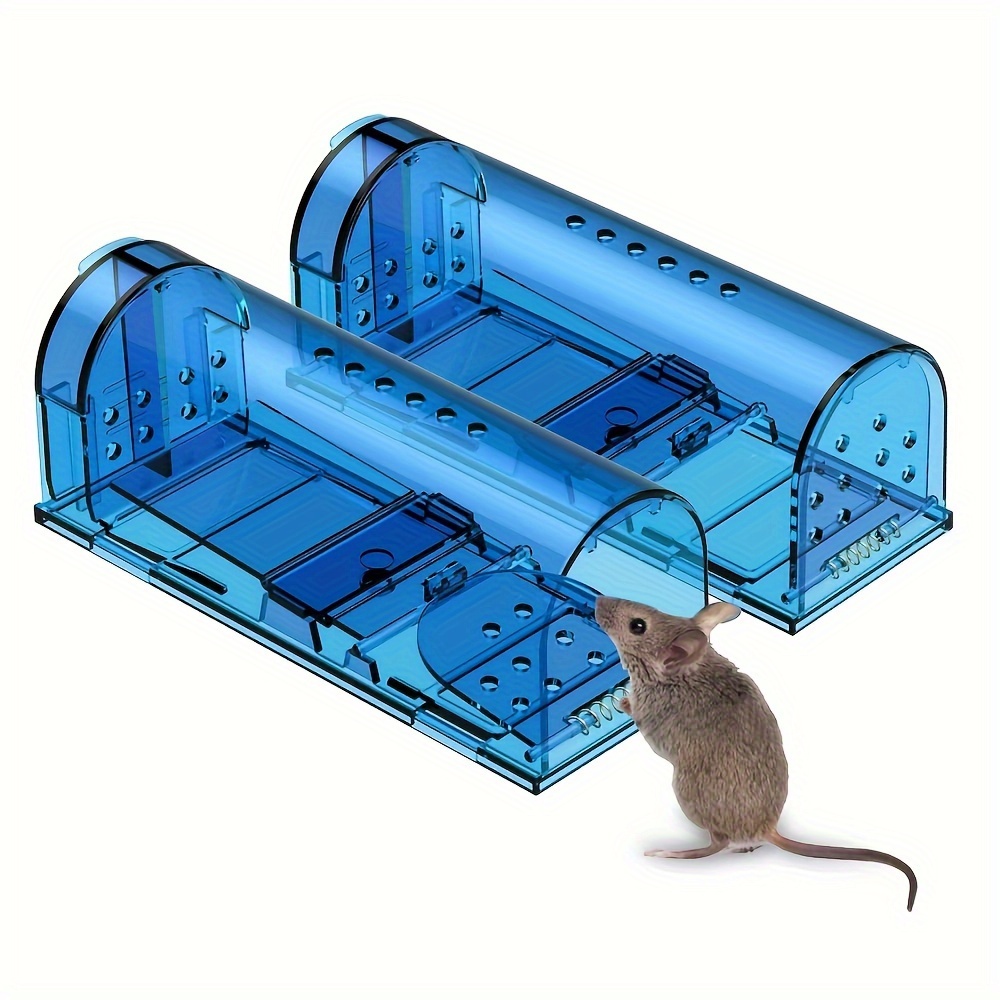 

2pcs Humane Mouse Traps, Transparent Blue Plastic, Non-lethal Rodent For Indoor/outdoor Use - Safe For , Effective Capture & Release, Outdoor Rodent |functional Trap Design|plastic Construction