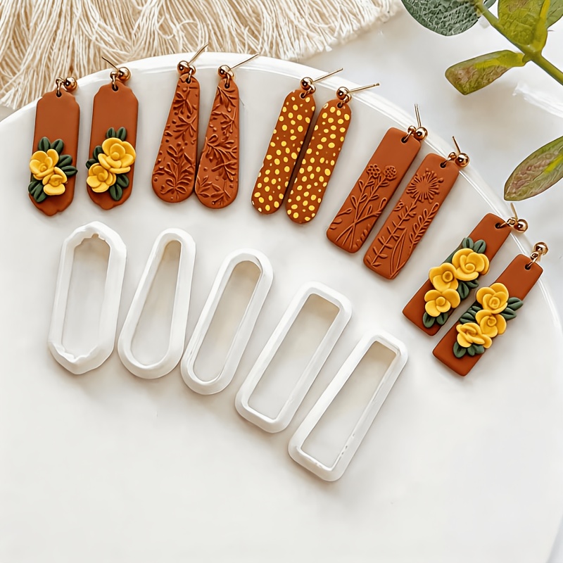 TEMU 5pcs Bohemian Minimalist Polymer Clay Cutter & Molds Suitable For Soft Clay, Compatible For Making, Press Molding Tool With Floral/plant Cutters