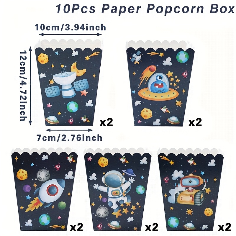 E-shop Geschenk für Sie/Ihn 10 Stück, Schachtelpackungen, Popcornbox aus Papier mit Astronauten-Thema, Popcornboxen mit Cartoon-Astronaut-, Raketen-, -