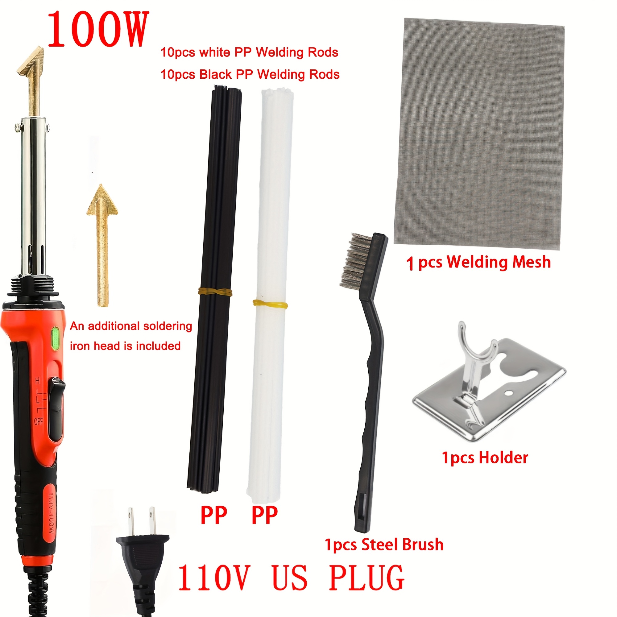 plastic welding 100w 110v pe pvc abs pp kit car bumper repair kit plastic welding gun welding iron hot iron bracket diy tools plastic welding kit welding tools