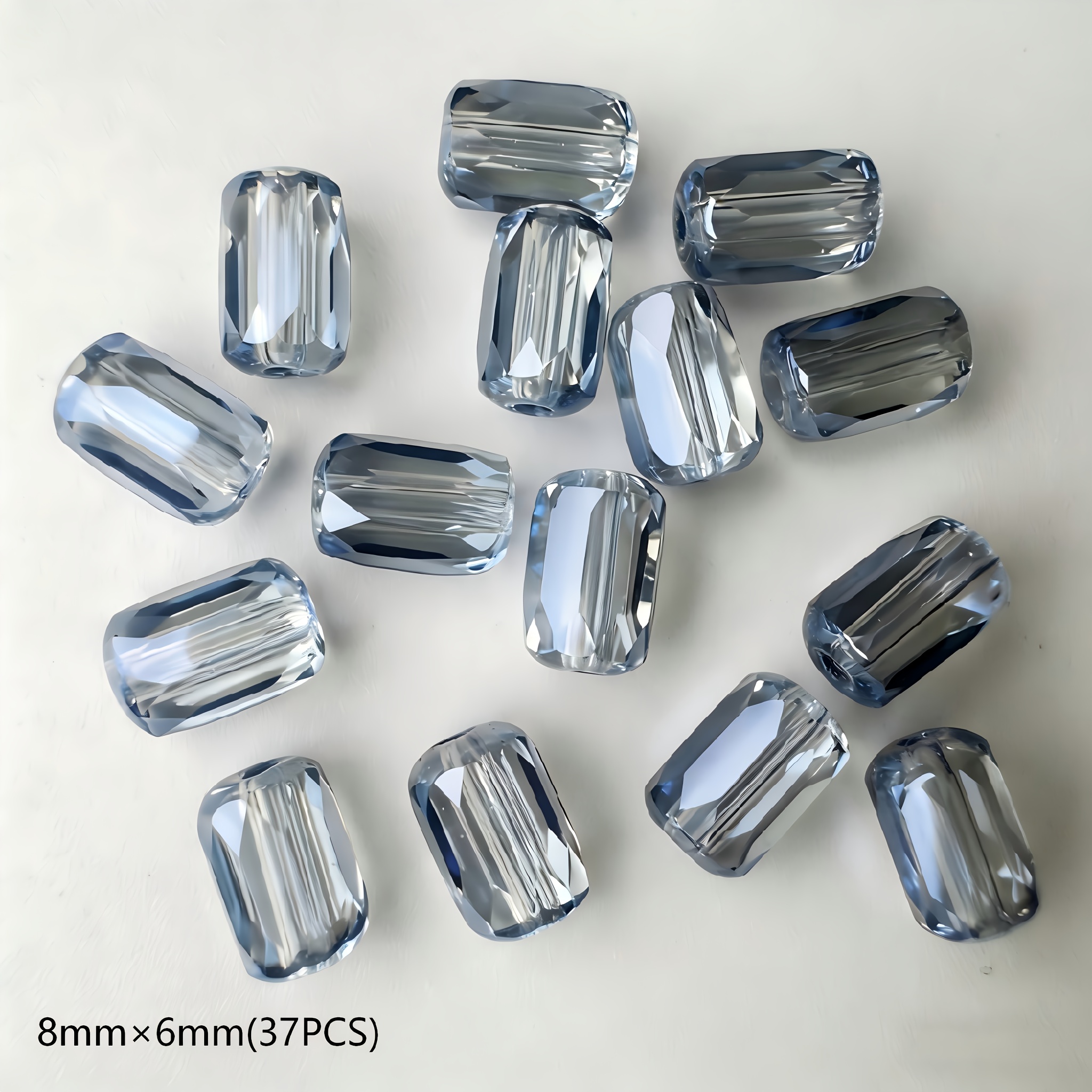 E-shop 6mm x 4mm 37 Stück/8mm x 6mm 37 Stück zylindrische, hellblaue, graue, facettenreiche, lose Perlen, funkelnde, luxuriöse, vertikale Loch-Perlen,