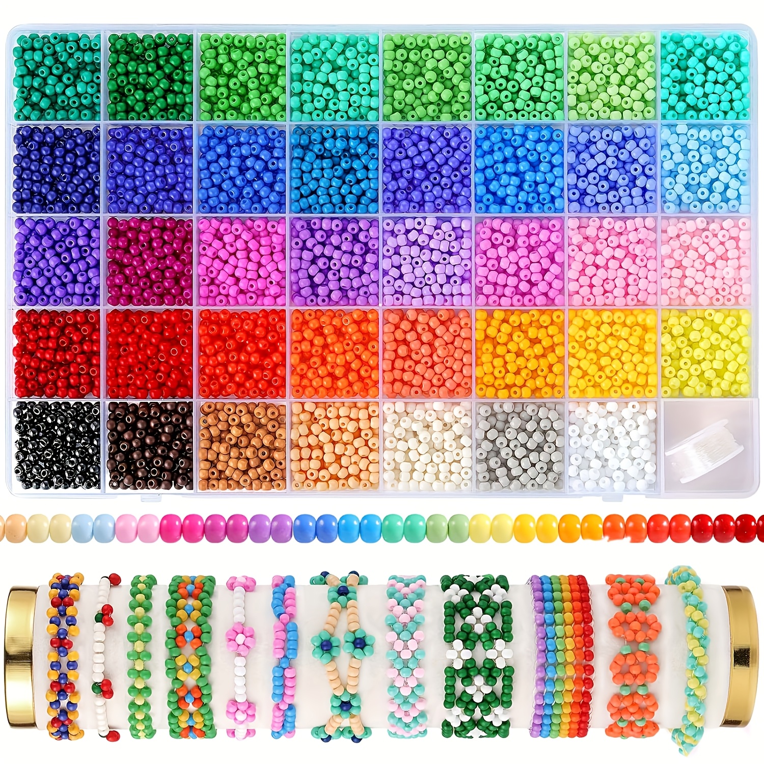 TEMU 3900pcs 4mm Glass Seed Beads In 39 Colors, Complete Set Of Bead Materials, Handmade Bracelets, Necklaces, Jewelry, Beading Kits, Adult Creative