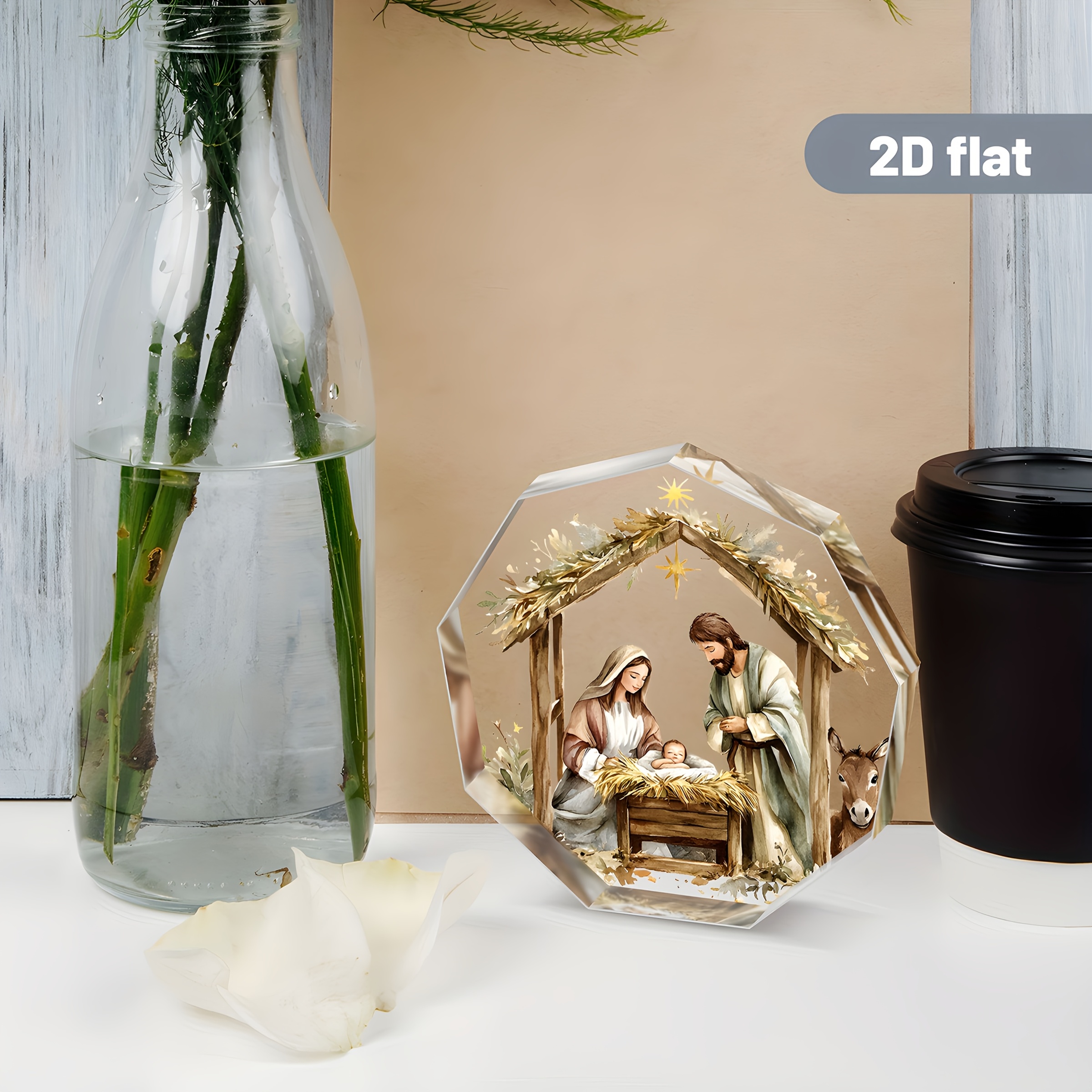 TEMU 2d Flat, 1pc Acrylic Nativity Scene Ornament, Church And Home Gift Decoration - Ideal Christmas Gift