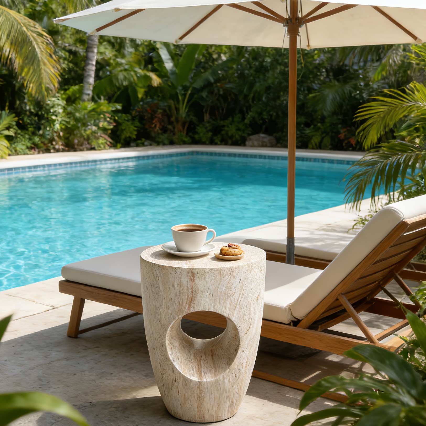 A Minimalist Marble-textured Home Decor Side Table, Suitable for Patio Decoration/plant Stand/coffee Table/poolside Leisure Side Table. Dimensions: Height 48.5cm, Length 37.5cm, Width 37.5cm