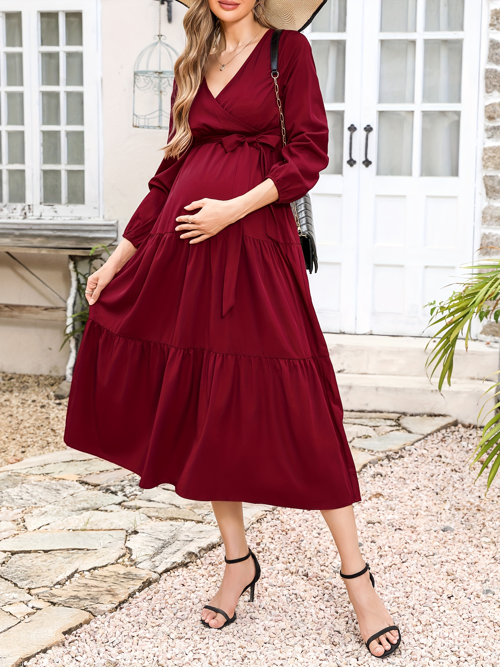 burgundy maxi maternity dress Tallulah Burgundy Velvet Asymmetric-Neck Maternity Maxi Dress With T – Club  L London main image 1
