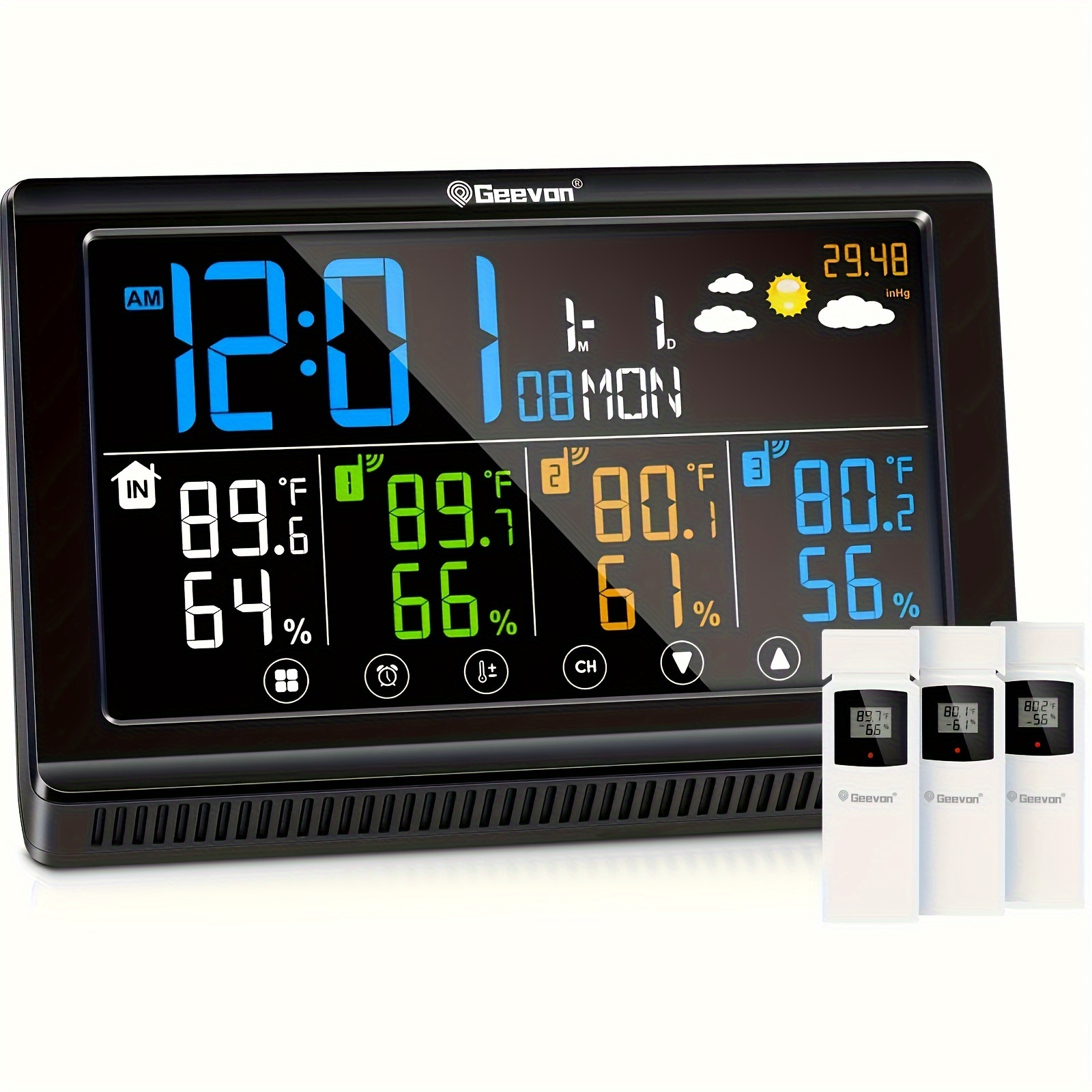 TEMU Geevon Weather Station Wireless Indoor Outdoor Thermometer With 3 Sensors, Color Display Digital Temperature And Humidity Monitor, With