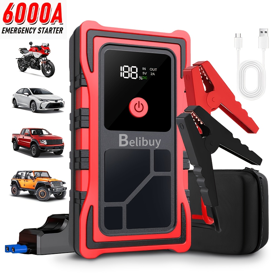 TEMU Arrancador de batería de coche 5000A | Arrancador portátil de 12V para motores de de 8.5L y diésel de 7.0L, USB/Batería externa/ dual/Luz LED,