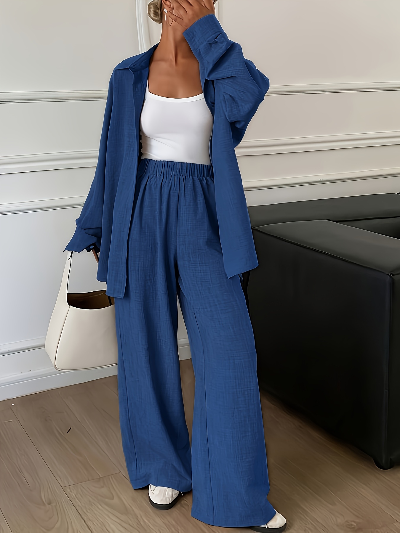 zj0907034 womens elegant   long sleeve shirt and long pants set