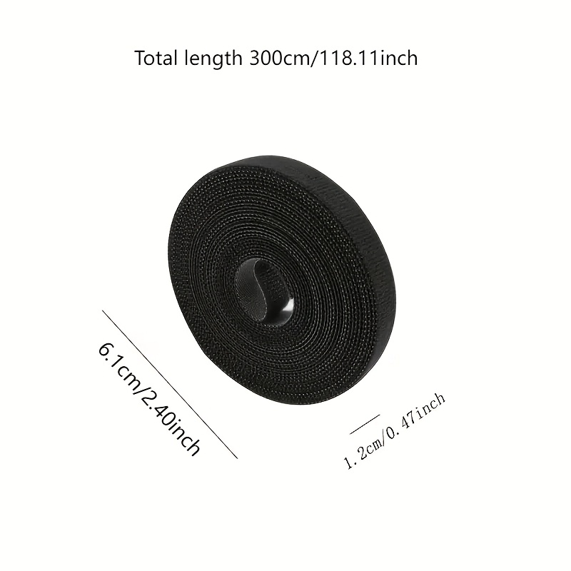 1 Roll - 300cm Black Nylon Cable Organizer Strap, Durable Hook and Loop Cord Winder for Efficient Cable Management in Home, Travel & Outdoor Use