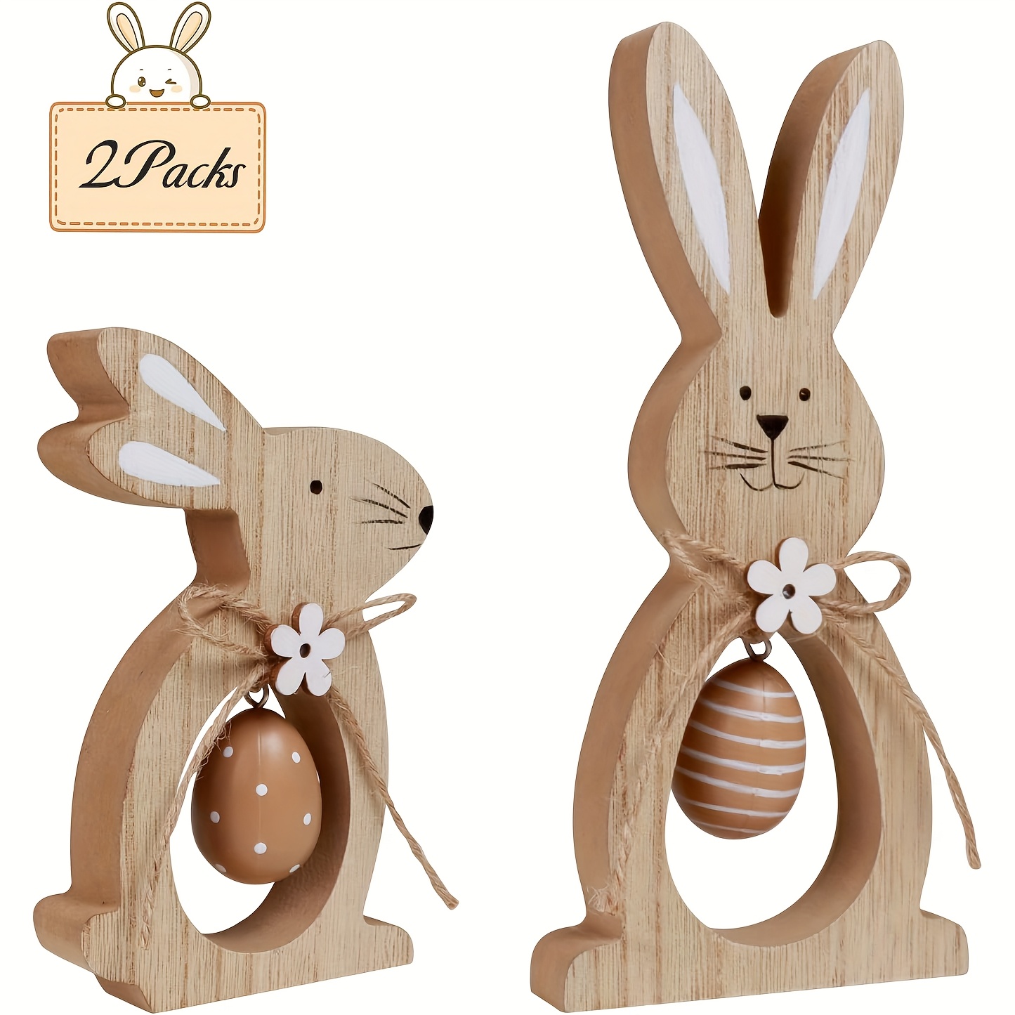 2pcs Set Of Easter Spring Decorations For The Home Farmhouse, Rustic Wooden Rabbit And Eggs, Easter Layered Tray Decoration, Decoration For Indoor Family Parties, Easter Table Decoration, Easter Gift