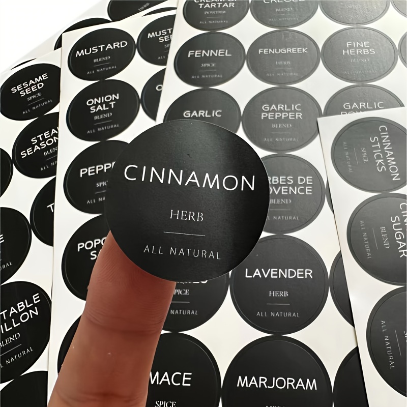 1 pack of 180pcs spice labels including cinnamon herbs sugar floral dictionary elegant black background with spice names kitchen pantry gift labeling suitable for glass jars bottles seasoning rack organization