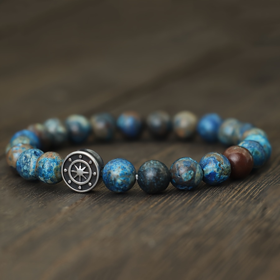 

Style Men's Bracelet With Natural Stone And Compass Charm - Perfect For Casual Wear And Special Occasions