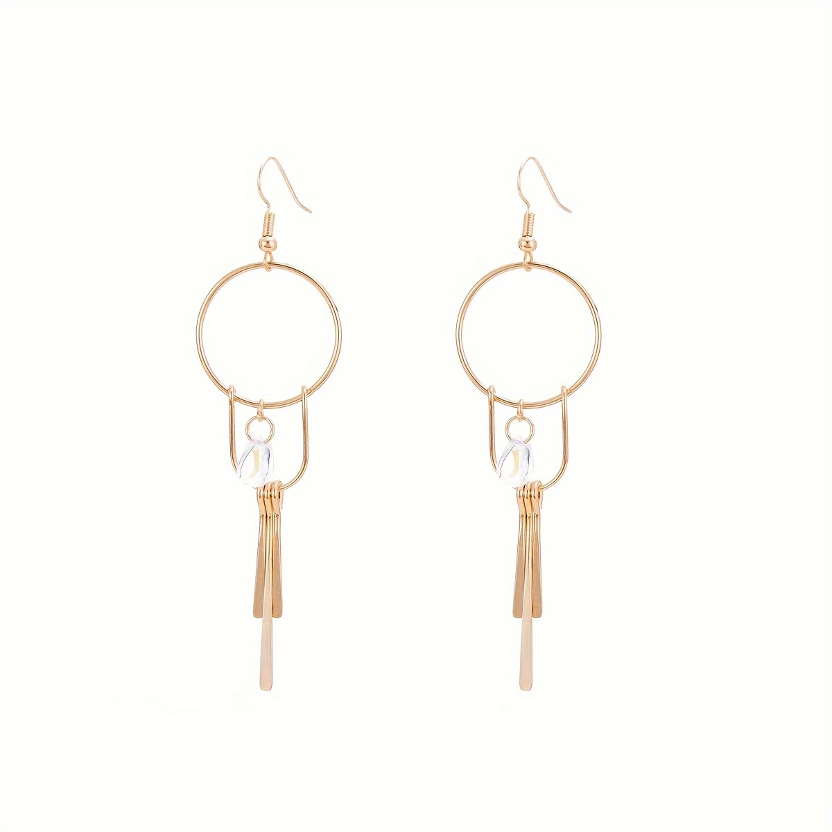 Image of Bohemian Vintage Circle Gemstone Tassel Drop Earrings For Women, Alloy Dangle Earrings, Versatile Boho Style Jewelry For Daily And Party Occasions, Accessory Gift