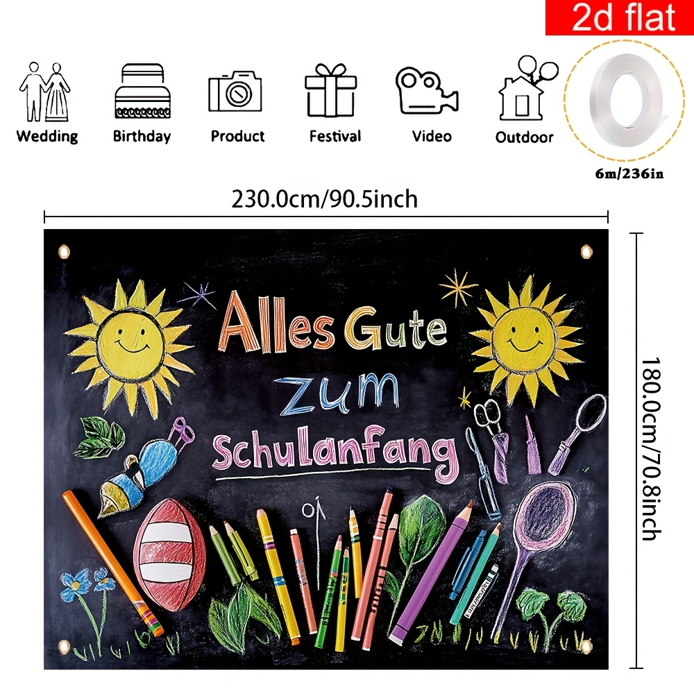 E-shop 2D Flachbanner, 1 Stück Fröhlicher Schulstart-Dekobanner, Deutsches Back-to-School-Fotografie-Hintergrund, Polyester, Geeignet für
