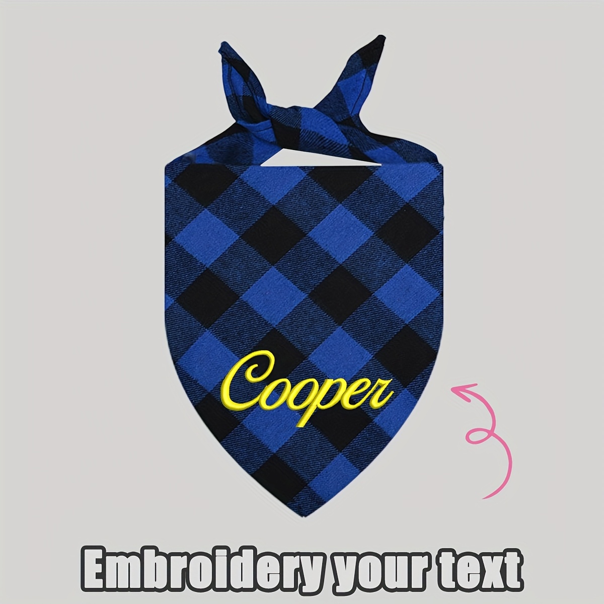 TEMU 1pc Custom Embroidered Pet With Adjustable Neck Strap - Personalized Dog Name/text, Checkered Pattern, For Small/medium/large Dogs, Multiple