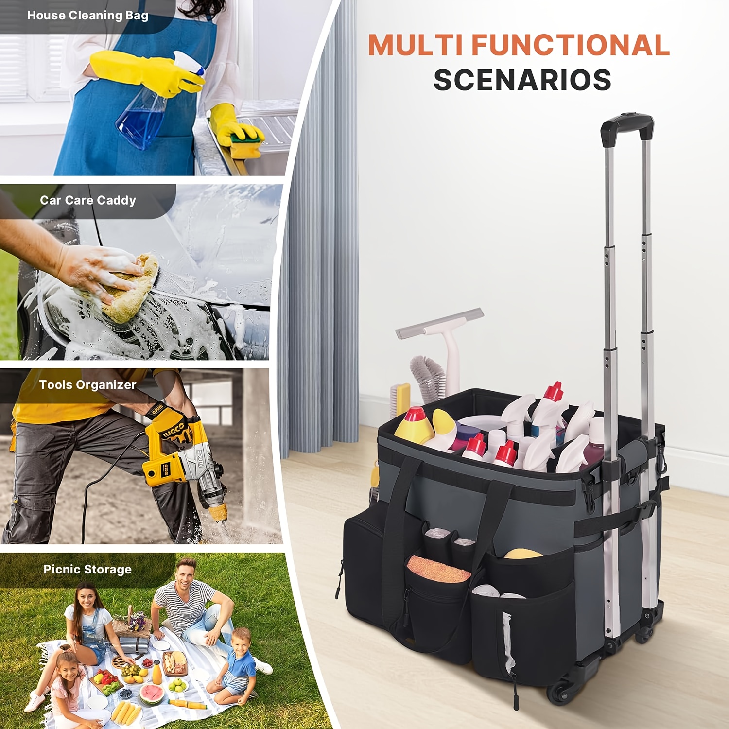 High-Capacity Large Rolling Cleaning Caddy Bag With Detachable... product image 2