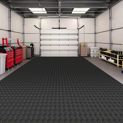 Interlocking Rubber/PVC Garage Floor Roll - Thick Non-Slip Click- Floor Tiles Suitable for Home Gym, Basement, Car Parking, Exhibition Carpeting, Installation (No /Polymer Concrete Mat)