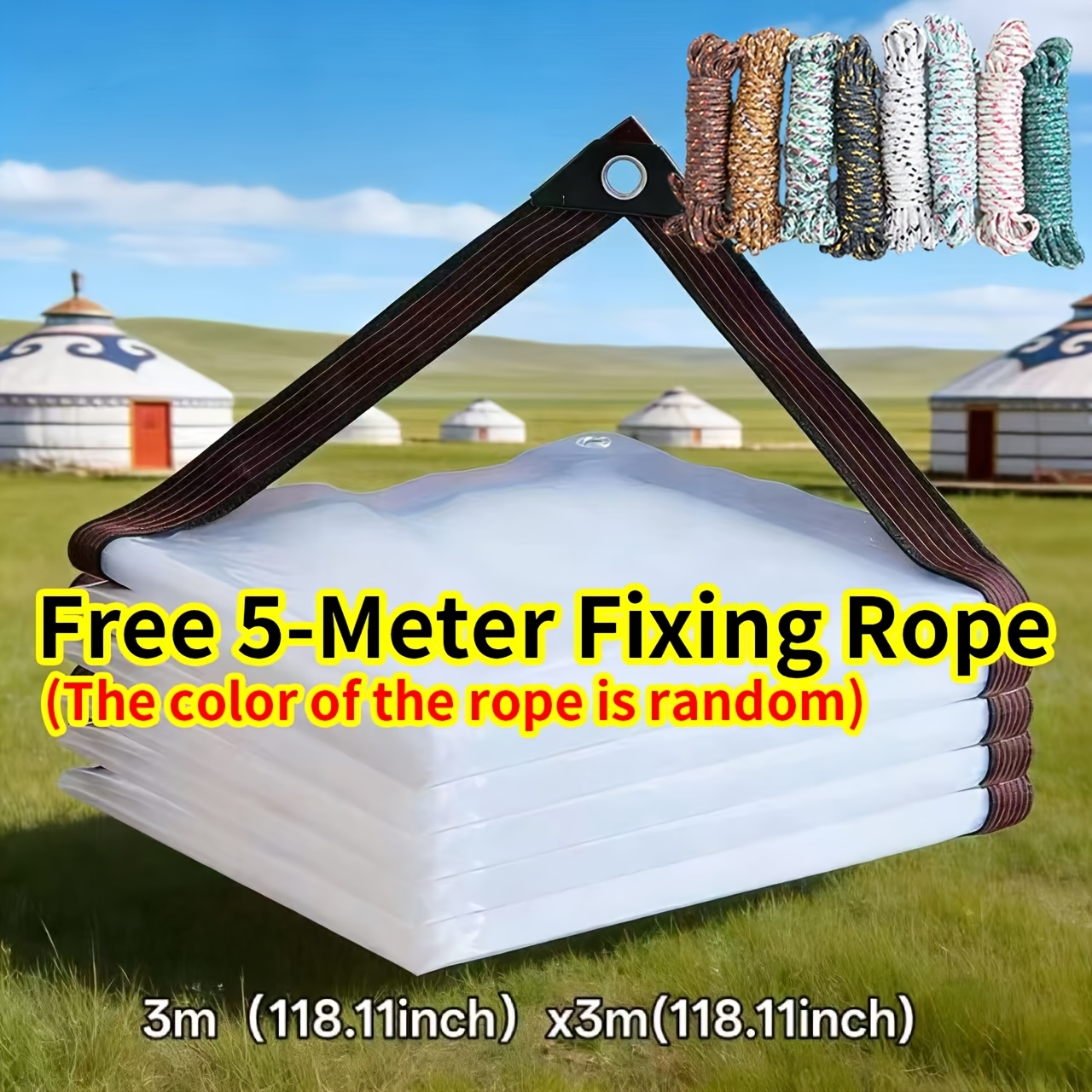 TEMU Bâche Robuste, Ourlet et Poinçonnée, avec Corde de Fixation de 5 Mètres (Cadeau). Pour Isolation Thermique Intérieure de Balcon, Protection