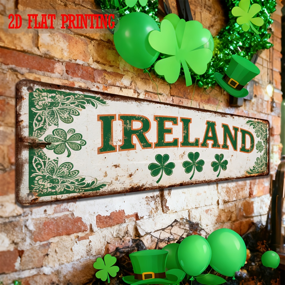 TEMU 2d Flat - 1pc 2d Flat 's Day Ireland Metal Wall Sign | Retro Pub Decor With Shamrocks & Celtic Knots - Iron Hanging Sign Suitable For Home, Bar,
