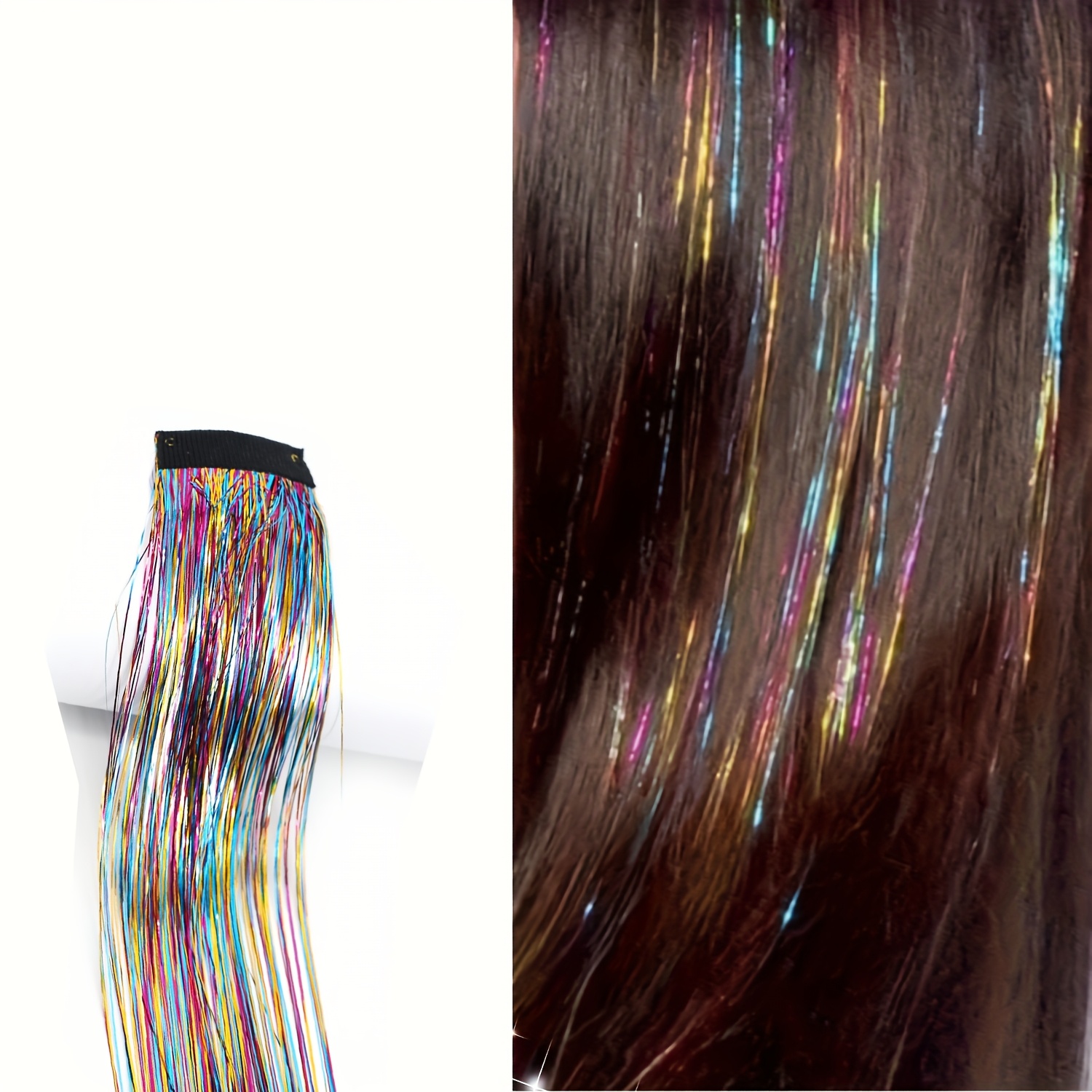 Hair Tinsel Clip In Extensions Sparkle & Highlights For Hair 20 Inch 1 Pack Multi-colors Synthetic Hair Extensions For Party, Christmas, New Year, Halloween, Cosplay