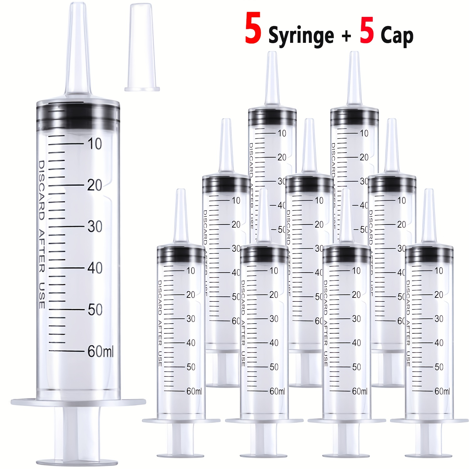 10-pack 60ml/cc Plastic Syringe, Large Syringe Tool With Catheter And Measurement Scale, Suitable For Scientific , Measuring Liquids, Feeding Pets, Or As An Oil/glue Applicator