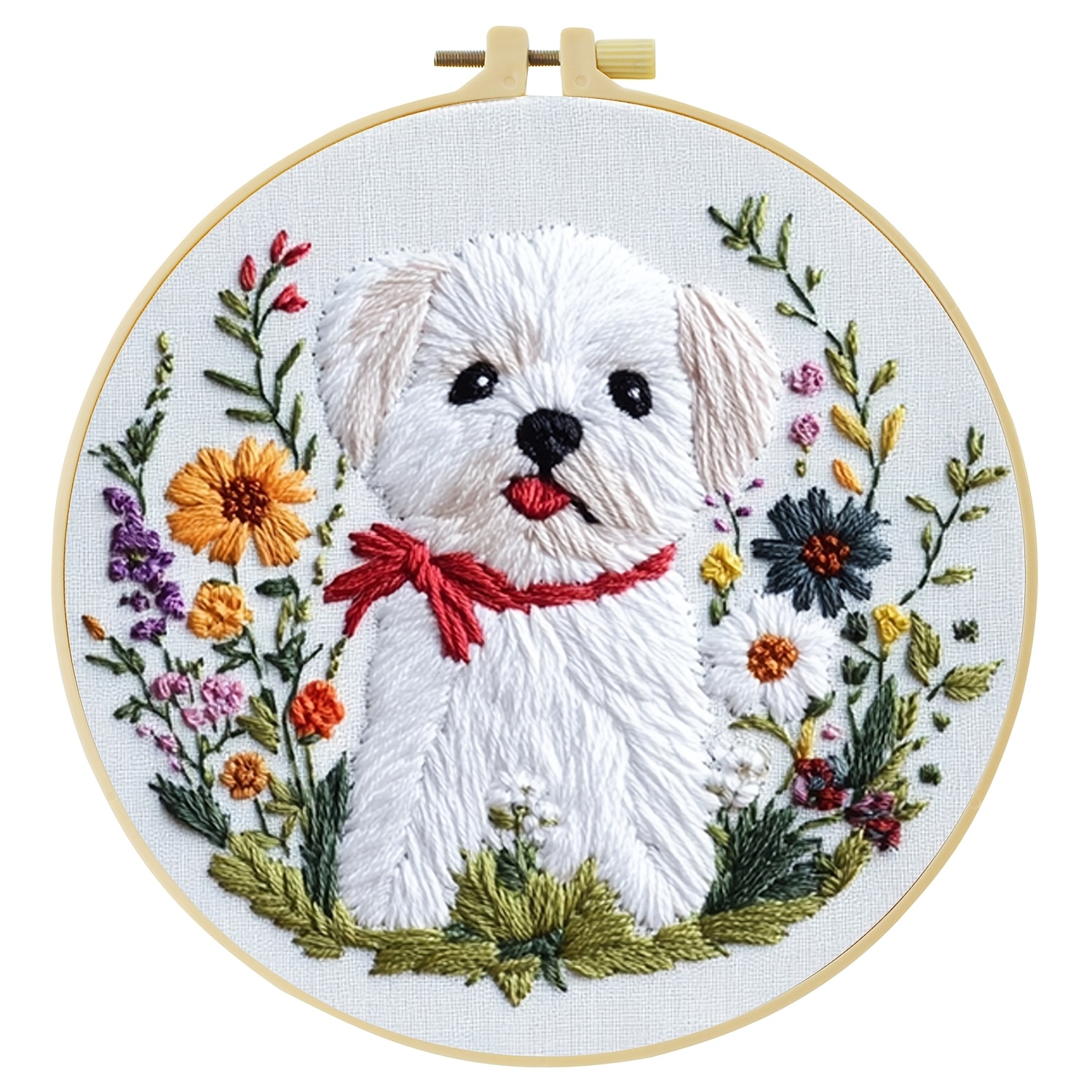 TEMU Embroidery Kit, 20x20cm/7.9x7.9 Inches, Spring Puppy, Handmade Diy Embroidery Kit, Suitable For Adult Beginners, Includes Embroidery Fabric,