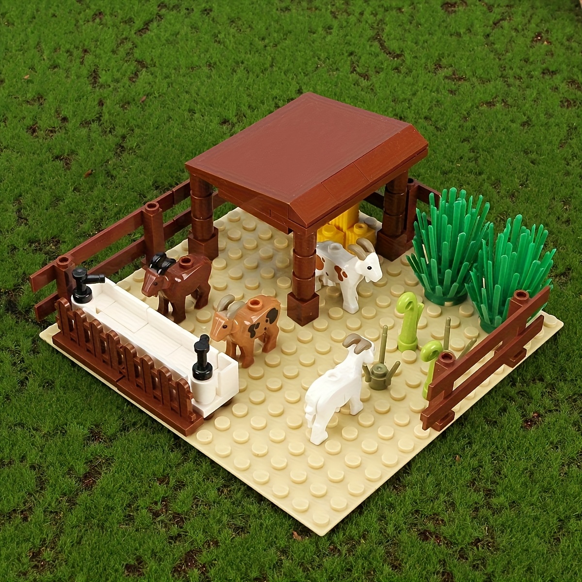 Farm Small Grain Blocks, Goat Pen, Diy Animal Scene Educational Building Blocks Toy