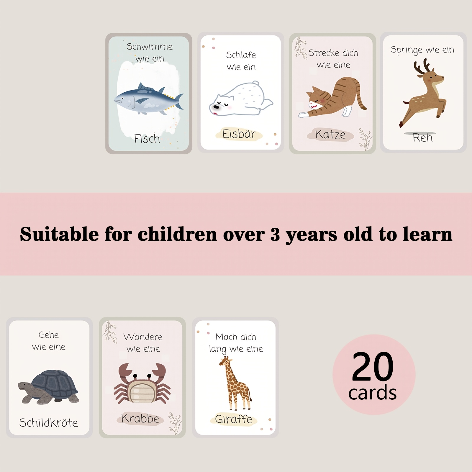 Image of German Cards For Kids - 20pcs Movement Flashcards, Learn German Vocabulary With Physical Activity, Preschool Kindergarten Homeschool Age 3+