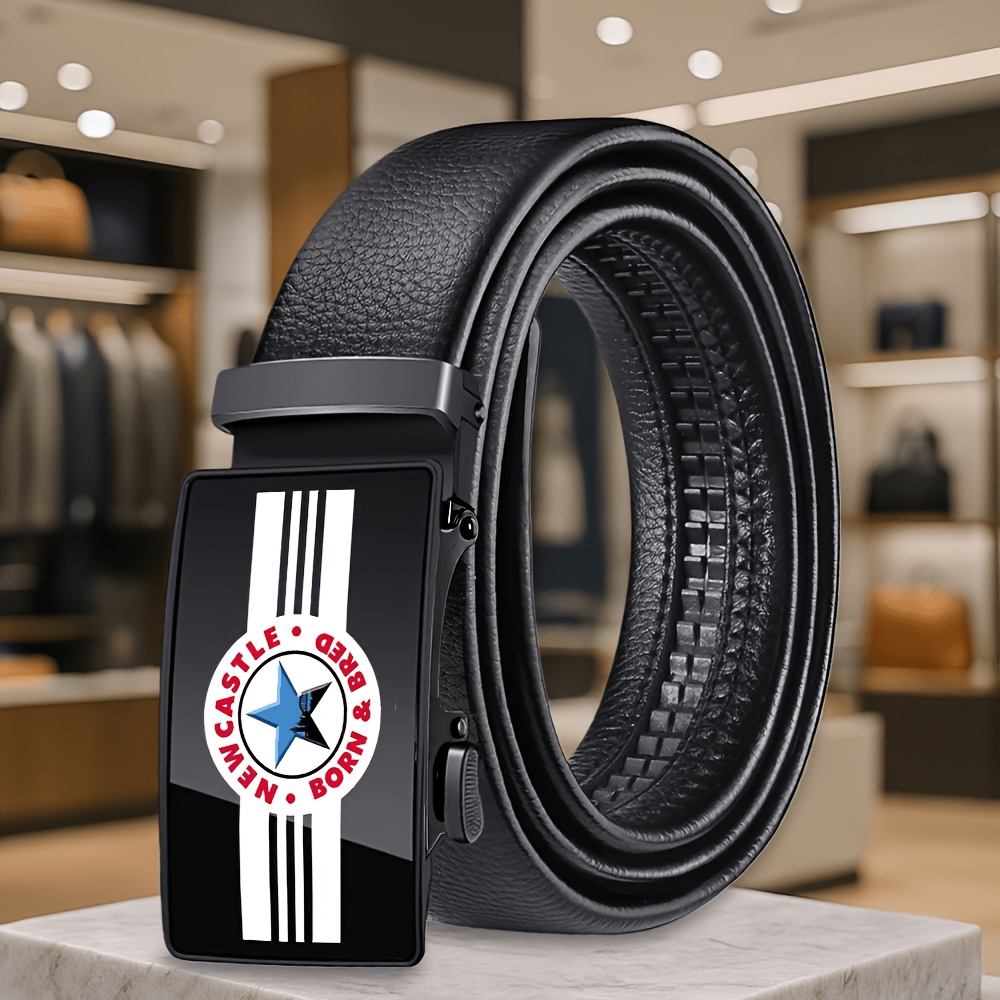 TEMU Newcastle Series Exquisite Print Men's Novelty Belt, Premium Versatile Fashion Vintage With Two-color , High-end Travel Unisex Belt, Must-have