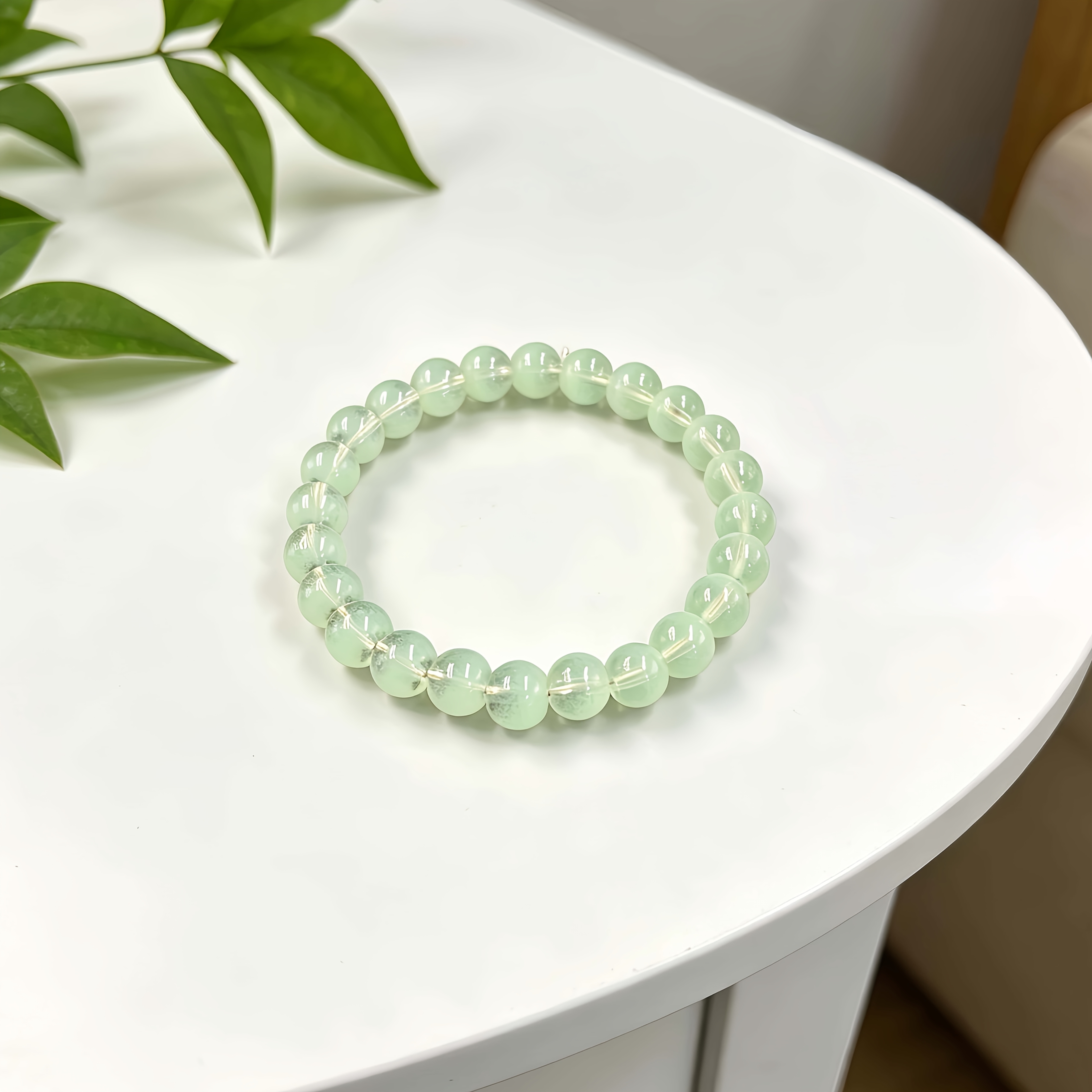 Light Green Grape Stone Round Bead Bracelet, Versatile Daily Wear