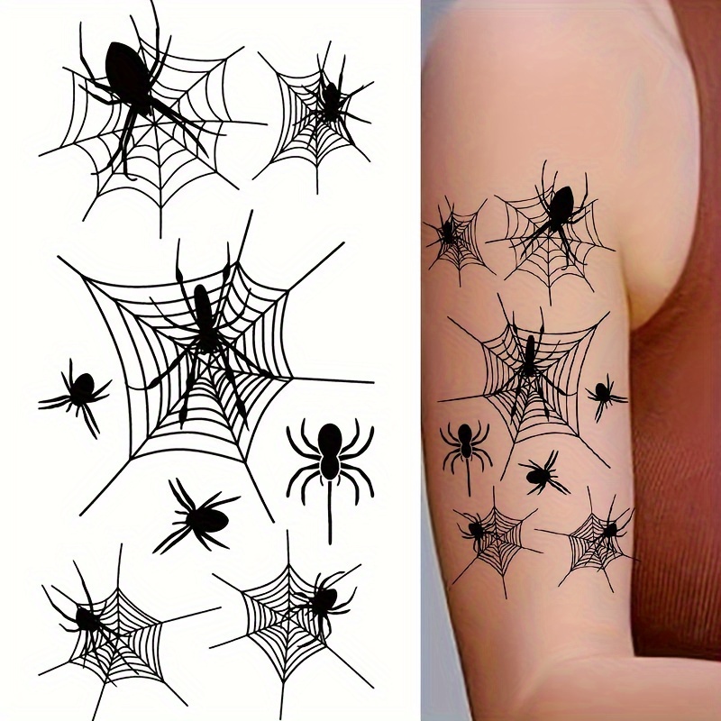 

Halloween Spider Temporary Tattoos, Decorative Realistic Fake Tattoo Stickers, Oblong Shape, Waterproof Spooky Spider Web Body Art For Costume Parties, 1 Sheet