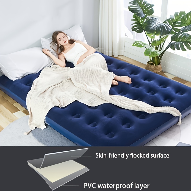 Matelas Gonflable Portable, Lit d'Air Épais en Polaire Recto-Verso Pliable pour le Camping et la Plage avec Pompe Incluse