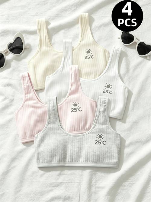 item picture 4pcs teen girls training bras wire free with wide straps cute printed comfortable school bras for girls