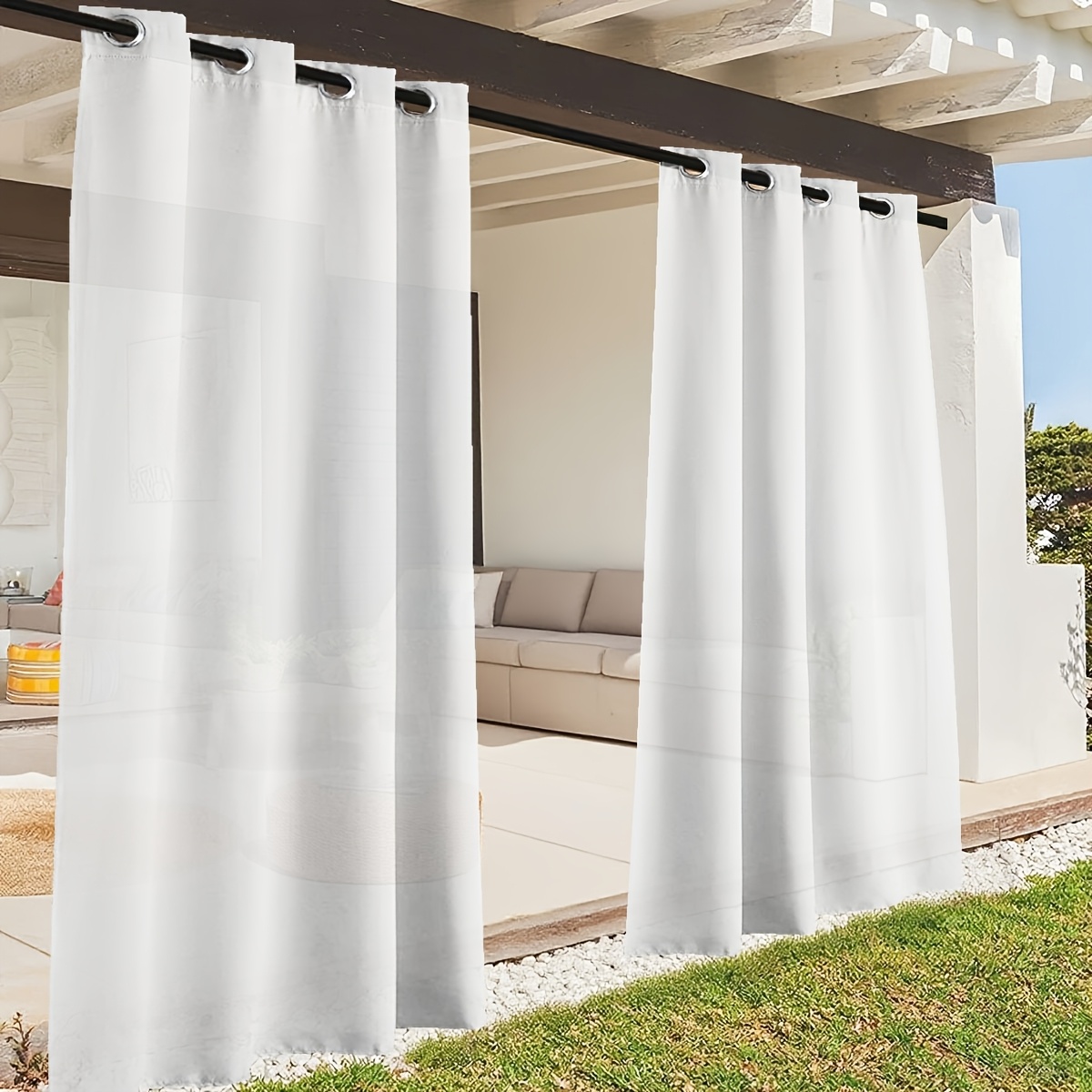 1 Panel Zunanja Zavesa za Zasebnost z Obročki - Polprosojna Zavesa Primerna za Teraso, , Paviljon, Balkon - /Neutralna Barva, Enostavna