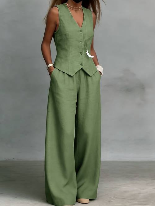 2-delige set, zomer casual comfortabele veelzijdige commuter mouwloos vest met broek damespak