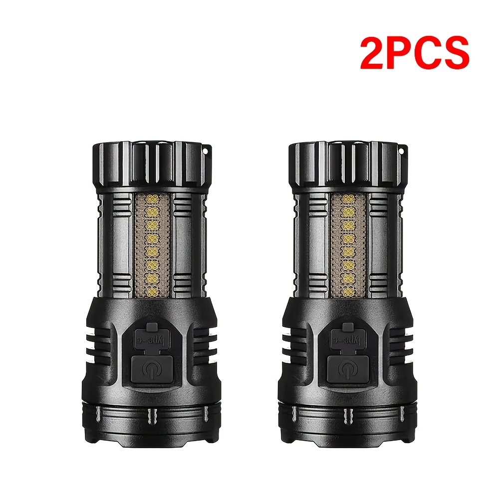 TEMU 2pcs Led Flashlight With 1800mah Usb Rechargeable Battery, Multiple Lighting , Side Light, Cob , Cap Clip, And Magnetic Base - Ideal For Hiking,